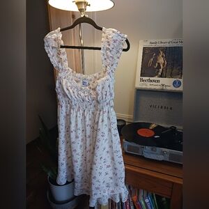 Princess Polly Milkmaid White Dress with Dainty Pink Floral Design Size 10